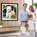 Niedlicher weißer Hund und Blumen Diamond Painting
