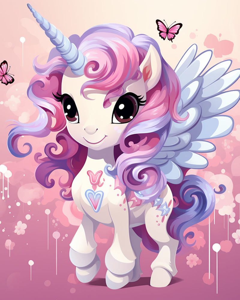 Niedliches Cartoon Einhorn mit Flügeln Diamond Painting