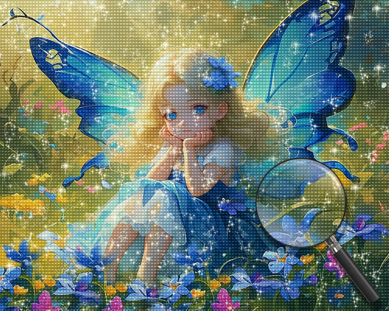 Niedliches Mädchen mit Blauen Flügeln Diamond Painting