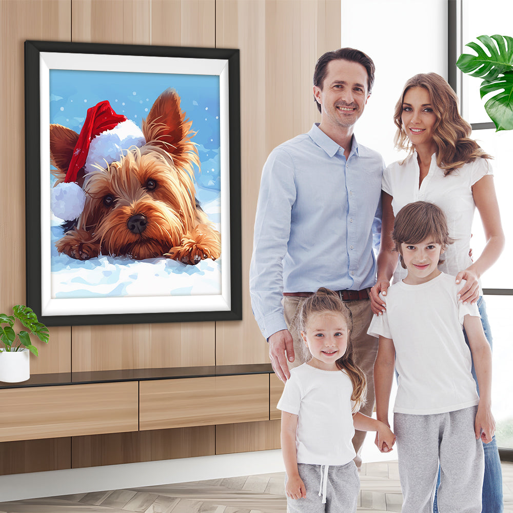 Niedliches Yorkshire im Schnee Diamond Painting