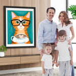 Orange Katze mit Kaffeetasse Diamond Painting