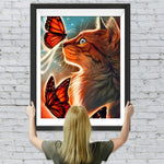 Orange Katze und Schmetterlinge Diamond Painting