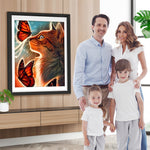 Orange Katze und Schmetterlinge Diamond Painting