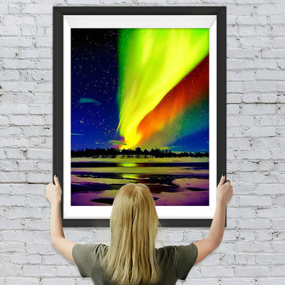 Orangefarbene Aurora und Schnee Diamond Painting