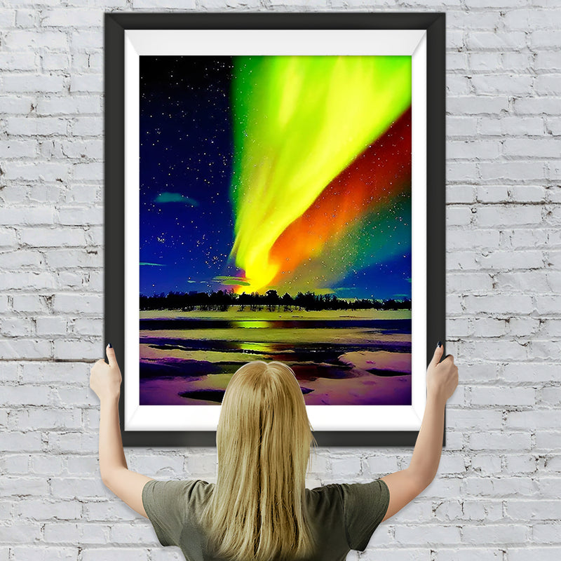 Orangefarbene Aurora und Schnee Diamond Painting