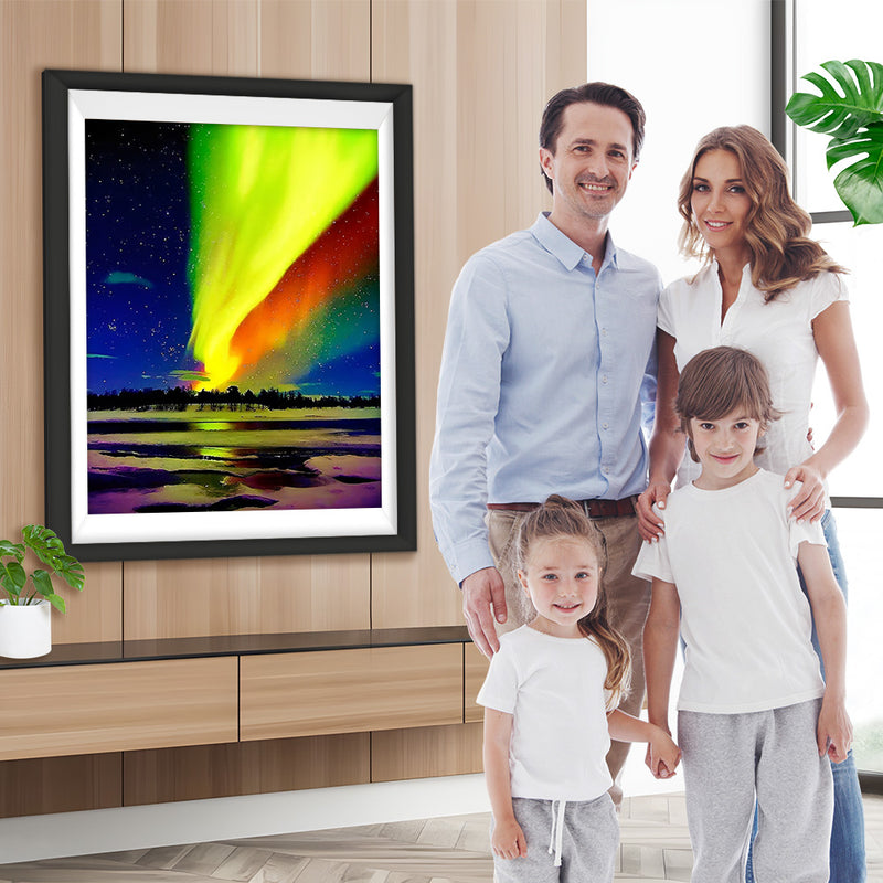 Orangefarbene Aurora und Schnee Diamond Painting