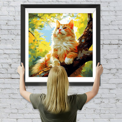 Orangefarbene Katze im Baum Diamond Painting