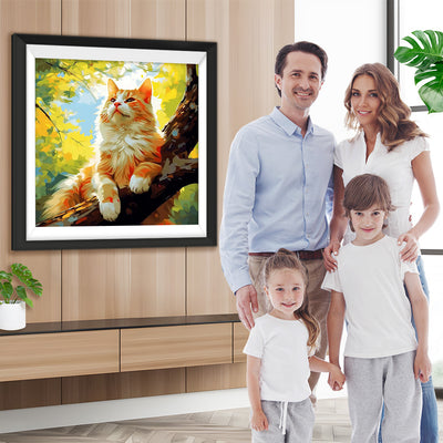 Orangefarbene Katze im Baum Diamond Painting
