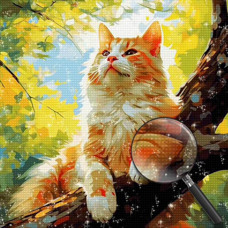 Orangefarbene Katze im Baum Diamond Painting