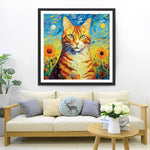 Orangefarbene Katze im Stil von Van Gogh Diamond Painting