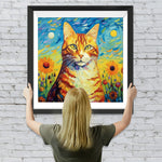 Orangefarbene Katze im Stil von Van Gogh Diamond Painting
