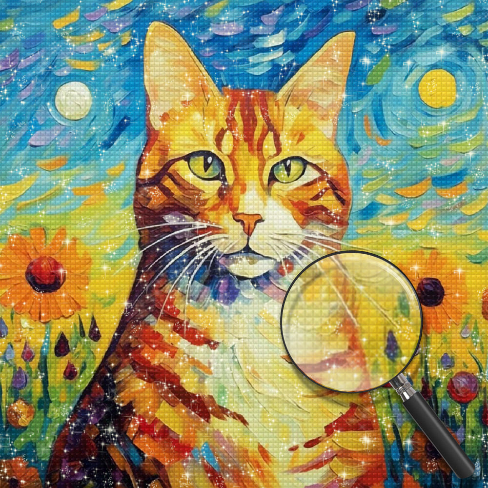 Orangefarbene Katze im Stil von Van Gogh Diamond Painting