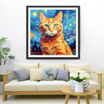 Orangefarbene Katze in der sternenklaren Nacht Diamond Painting