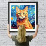 Orangefarbene Katze in der sternenklaren Nacht Diamond Painting