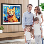 Orangefarbene Katze in der sternenklaren Nacht Diamond Painting