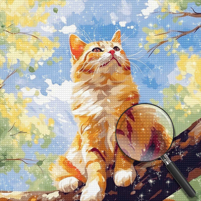 Orangefarbene Katze klettert den Baumstamm hinauf Diamond Painting