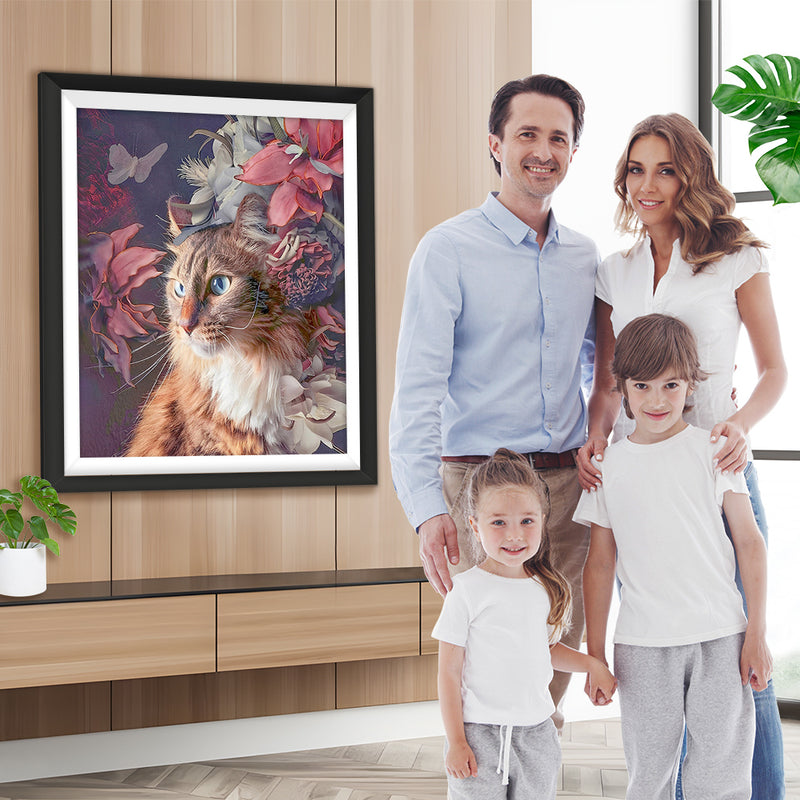 Orangefarbene Katze und Blumen Diamond Painting