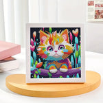 Orangefarbene Katze und wilde Blumen Mini-Kristallpünktchen Diamond Painting