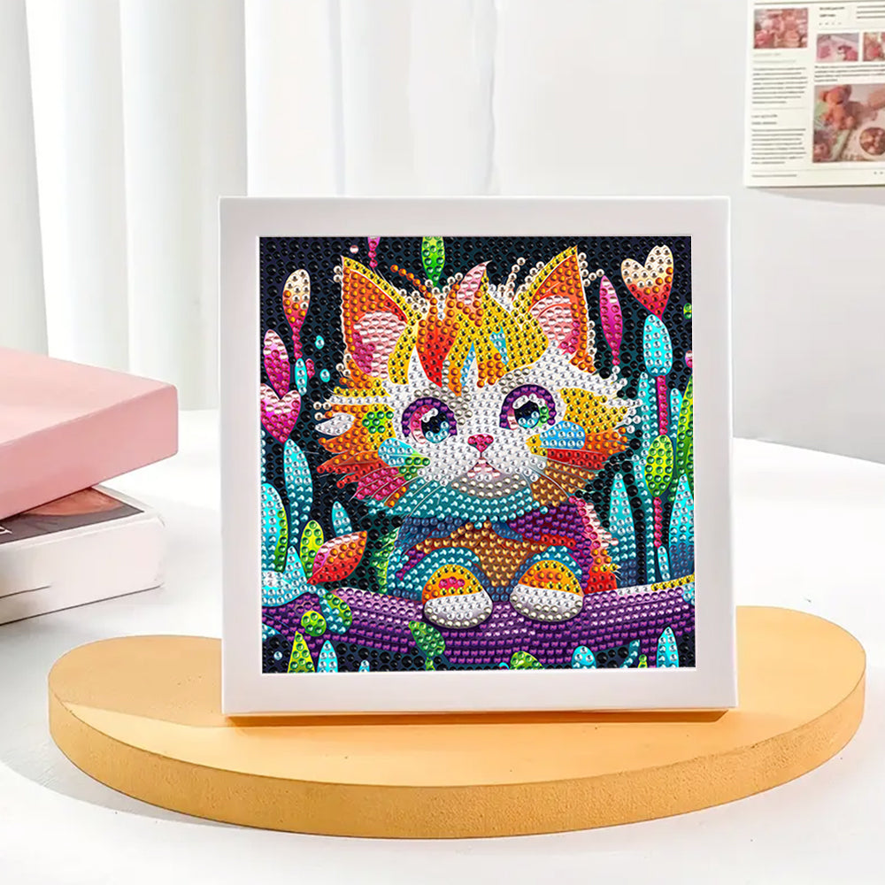Orangefarbene Katze und wilde Blumen Mini-Kristallpünktchen Diamond Painting