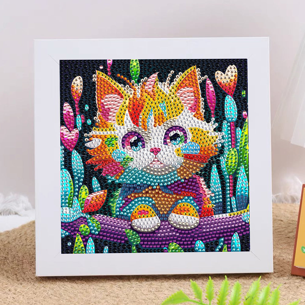 Orangefarbene Katze und wilde Blumen Mini-Kristallpünktchen Diamond Painting