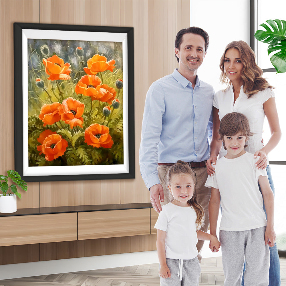 Orangefarbene Mohnblumen und Knospen Diamond Painting