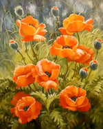 Orangefarbene Mohnblumen und Knospen Diamond Painting