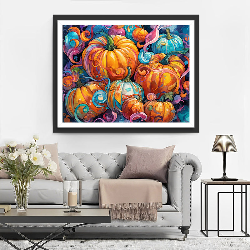 Orangefarbene und blaue Kürbisse Diamond Painting