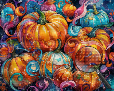 Orangefarbene und blaue Kürbisse Diamond Painting