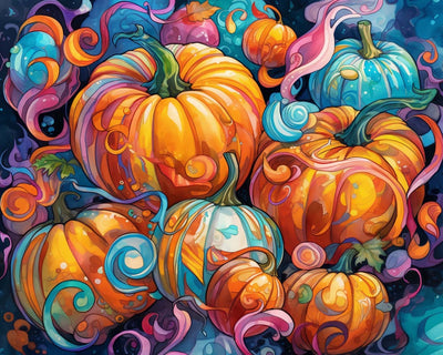 Orangefarbene und blaue Kürbisse Diamond Painting