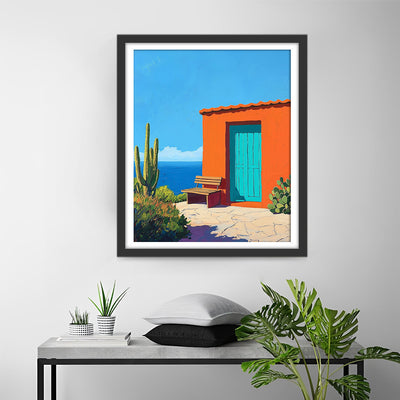 Orangenhaus und Kaktus Diamond Painting