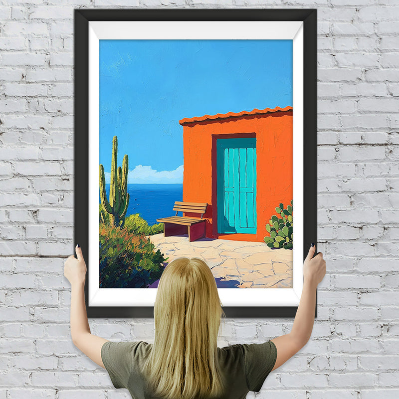Orangenhaus und Kaktus Diamond Painting