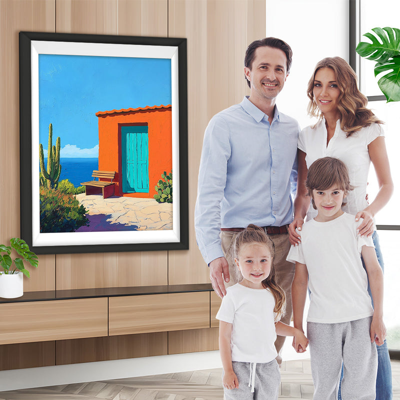 Orangenhaus und Kaktus Diamond Painting