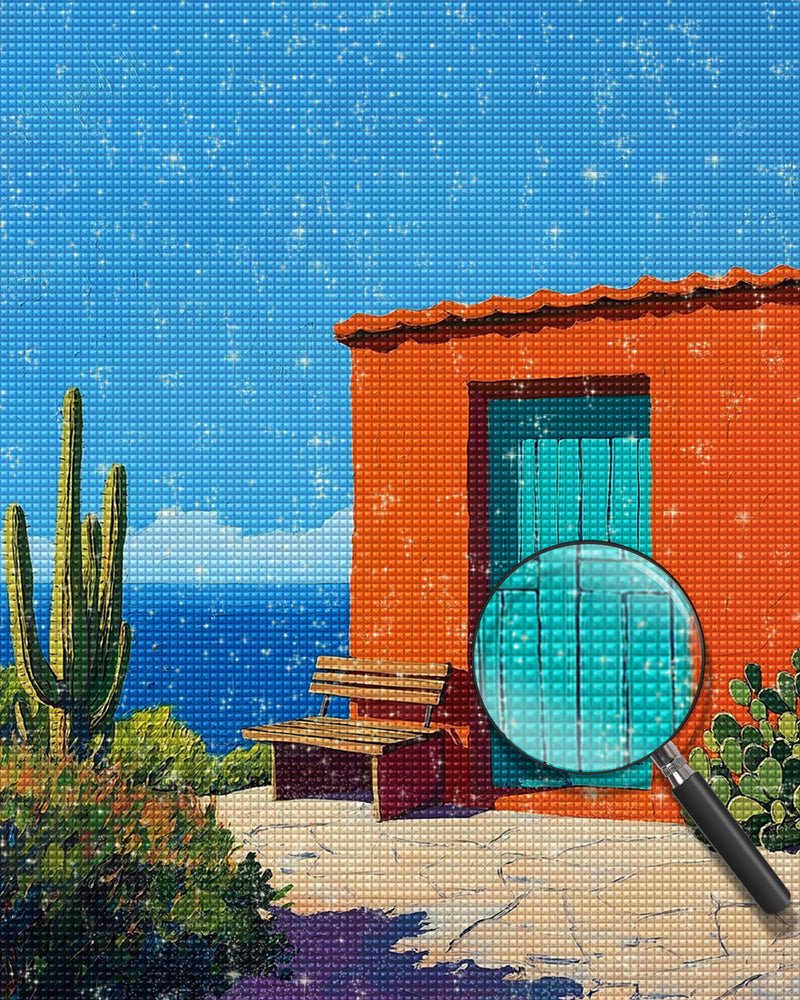 Orangenhaus und Kaktus Diamond Painting