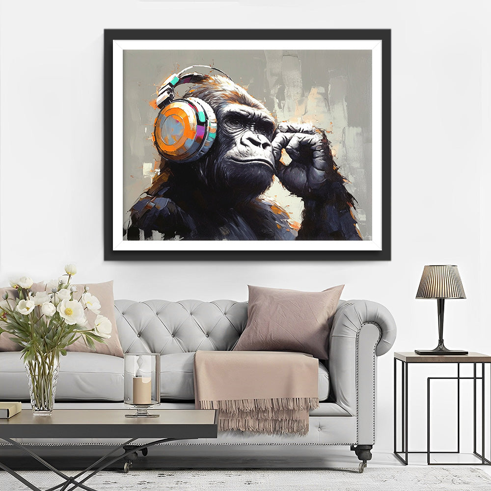 Orangutan Wearing Headphones Diamond Painting
