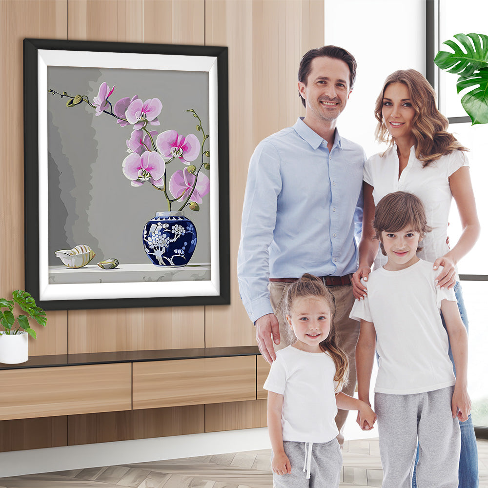 Orchidee in blau-weißer Porzellanvase Diamond Painting