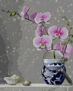 Orchidee in blau-weißer Porzellanvase Diamond Painting
