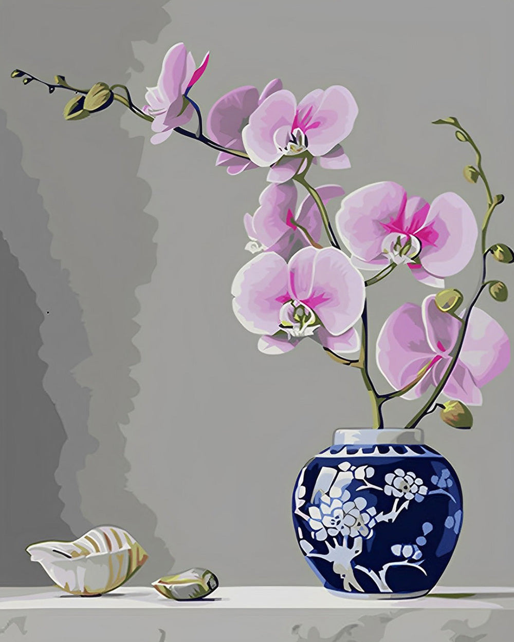 Orchidee in blau-weißer Porzellanvase Diamond Painting