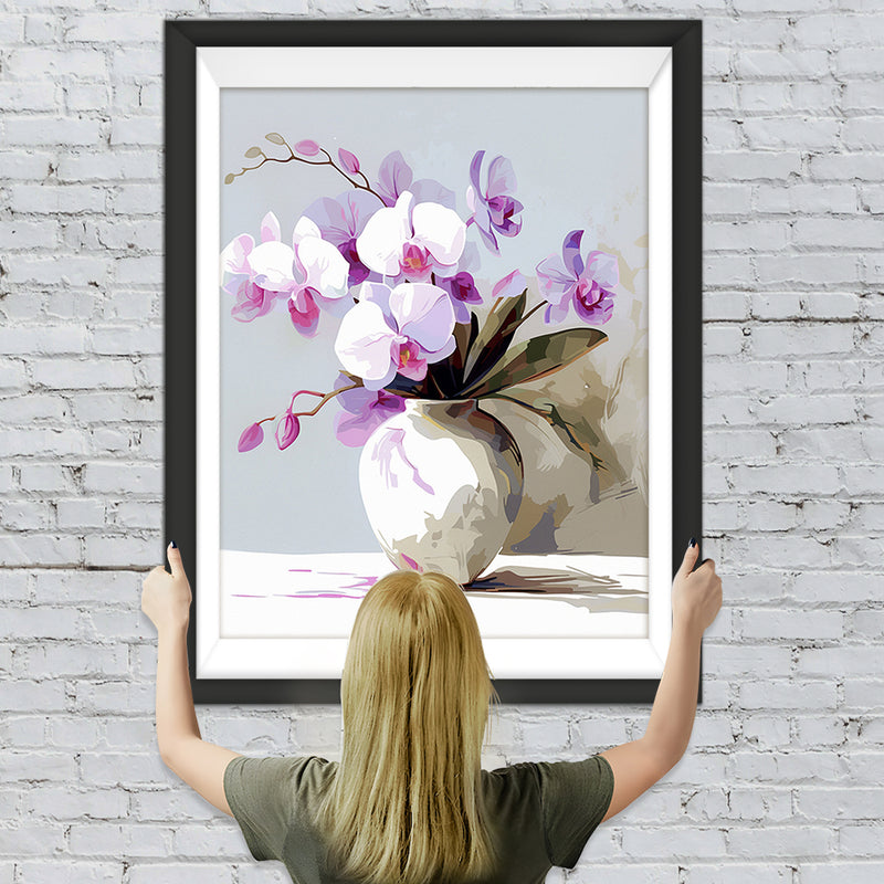 Orchidee in Weißer Vase Diamond Painting