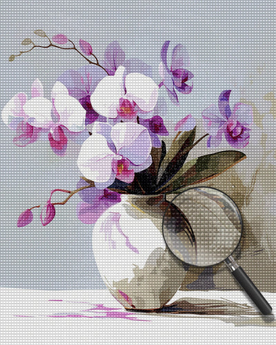 Orchidee in Weißer Vase Diamond Painting