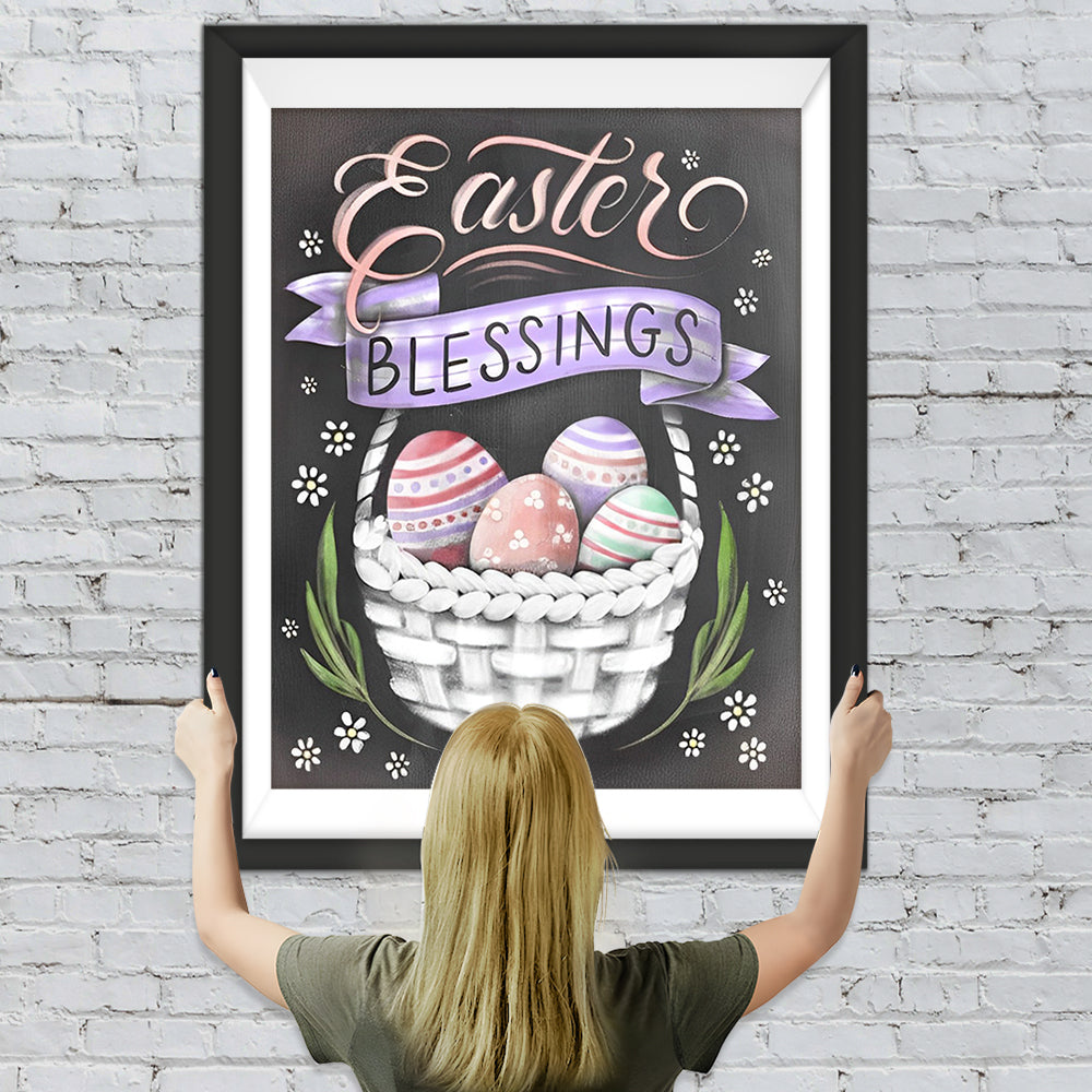 Ostereier im weißen Korb Diamond Painting