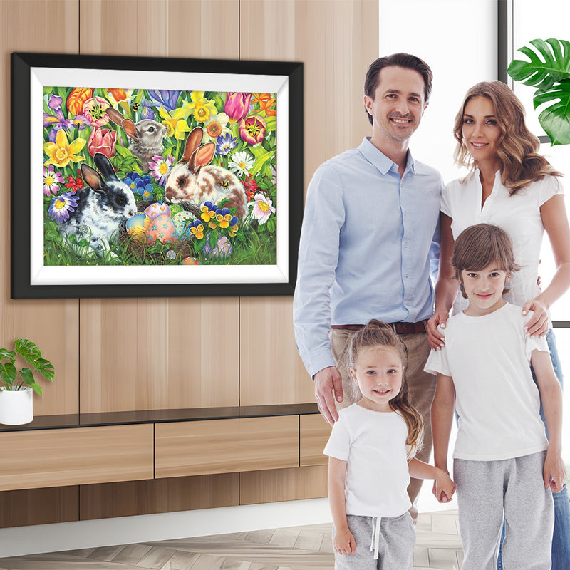 Ostereier, Kaninchen und Blumen Diamond Painting