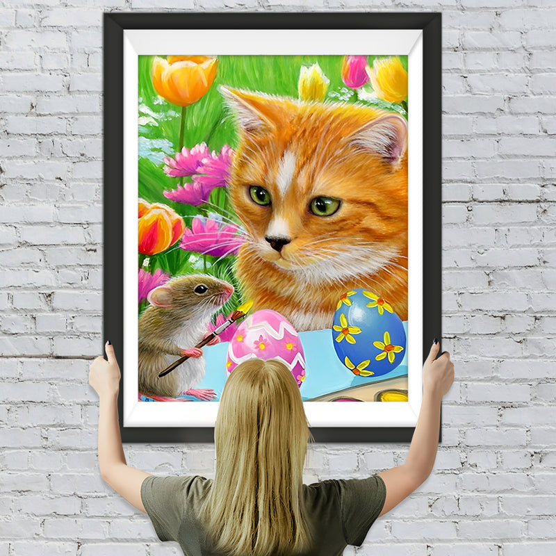 Ostereier, Katze und Maus Diamond Painting