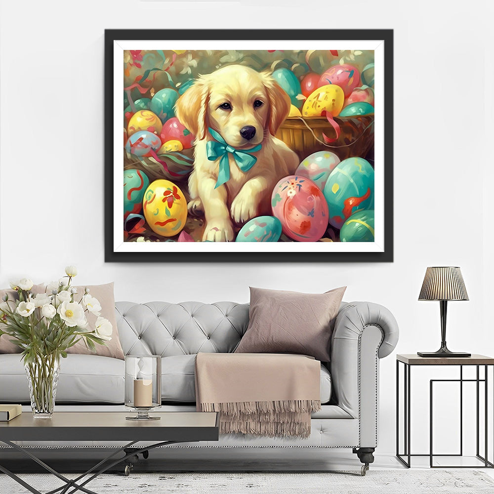 Ostereier und Hündchen Diamond Painting