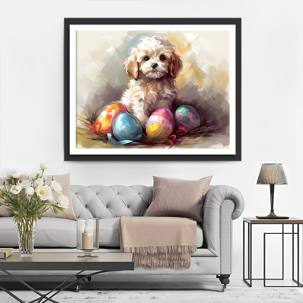 Ostereier und Hund Diamond Painting