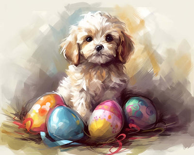Ostereier und Hund Diamond Painting