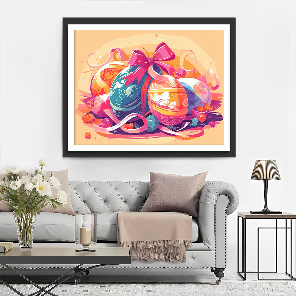 Ostereier und rosa Schleife Diamond Painting