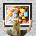 Ostereier und Tulpen auf dem Boden Diamond Painting