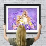 Osterhasen und lila Blumen Diamond Painting