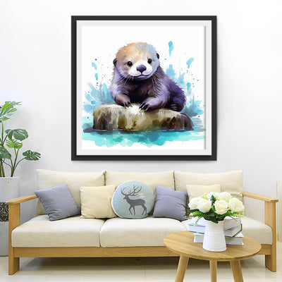 Otter auf einem Felsen im Wasser Diamond Painting