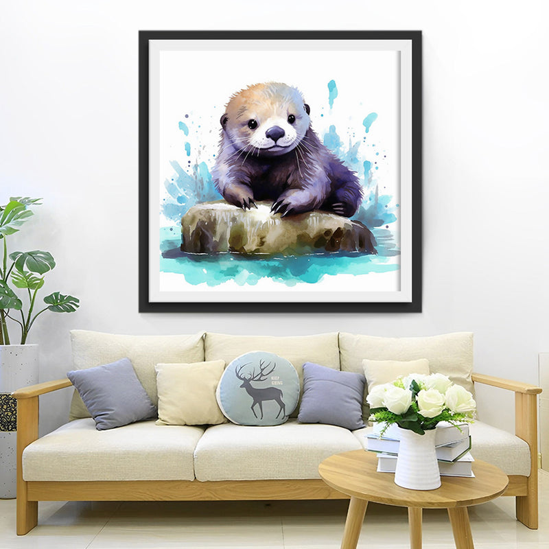 Otter auf einem Felsen im Wasser Diamond Painting